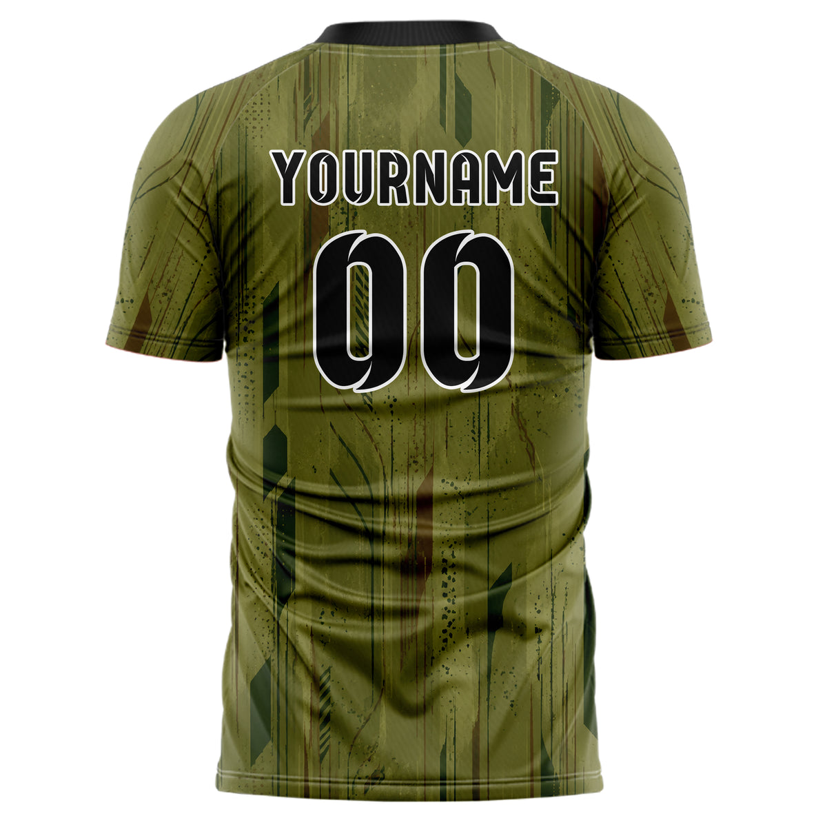 Olivgruen erdiges abstrakte Linien Speckles Line Accents Design 12-0440 individuelles Fußballtrikot back