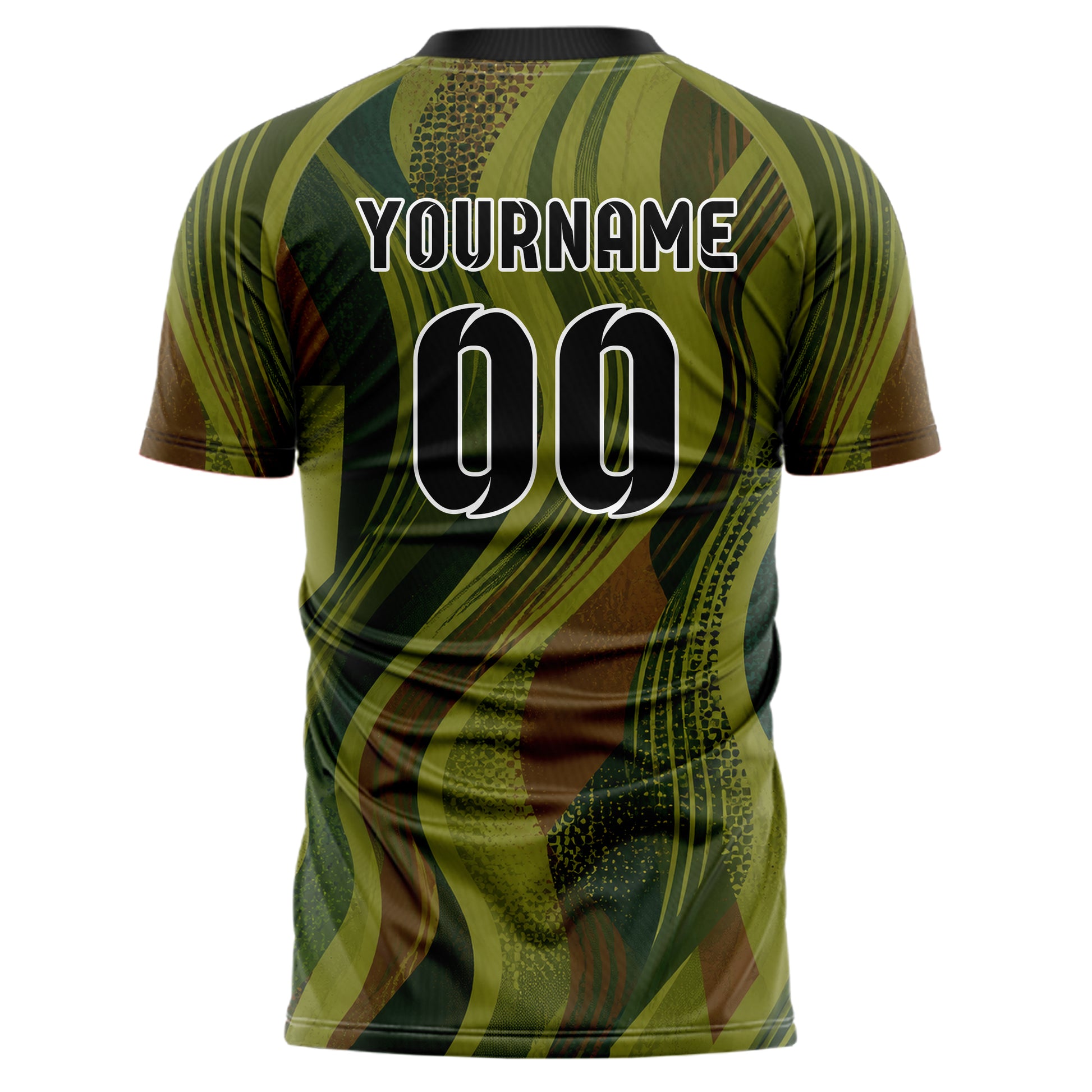 Olivgruen erdiges abstrakte Linien wavy Parallel Curves Design 12-0062 individuelles Fußballtrikot back