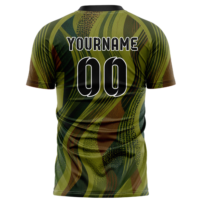 Olivgruen erdiges abstrakte Linien wavy Parallel Curves Design 12-0062 individuelles Fußballtrikot back