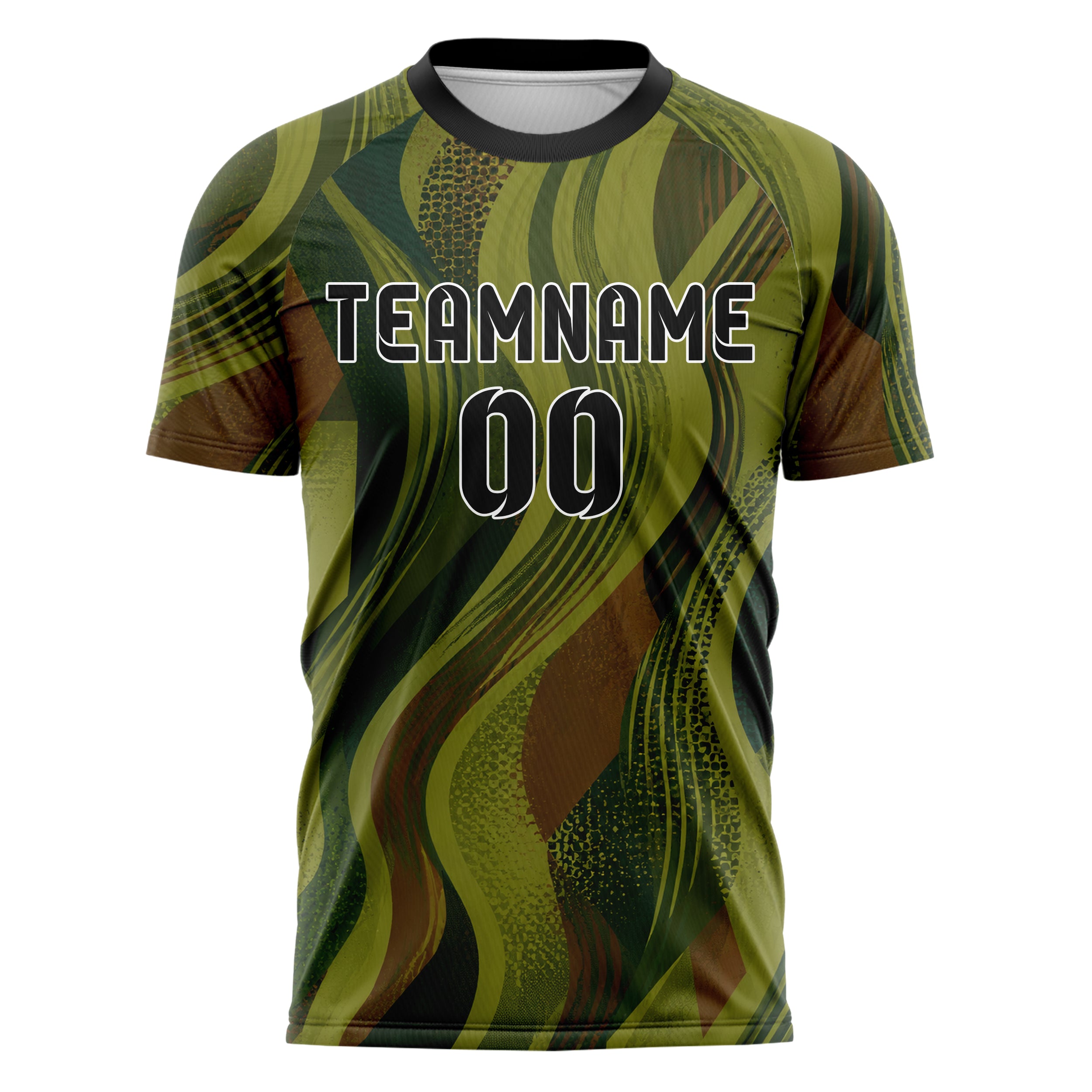 Olivgruen erdiges abstrakte Linien wavy Parallel Curves Design 12-0062 individuelles Fußballtrikot front