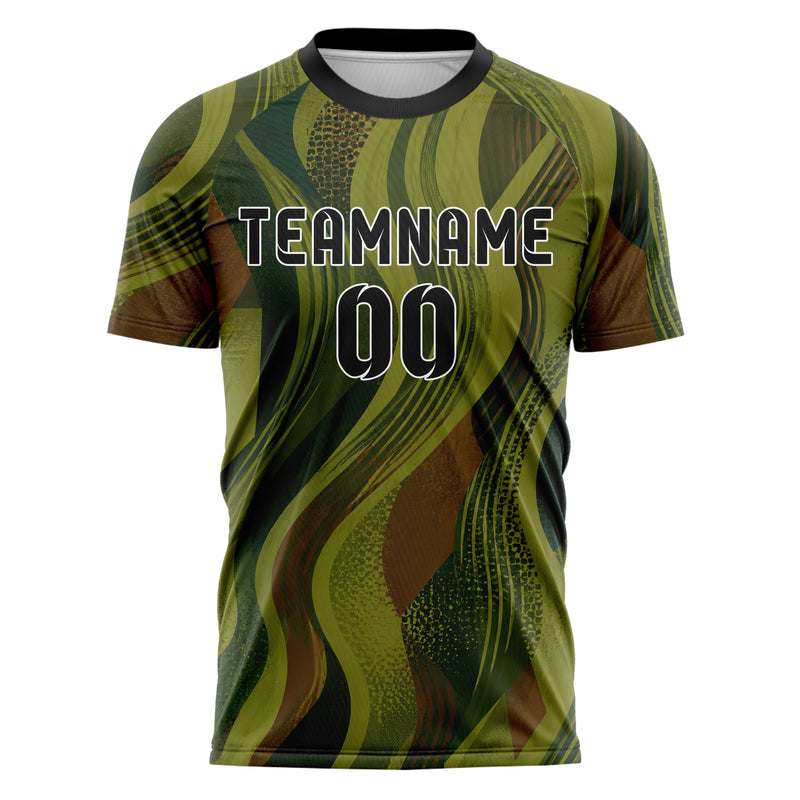 Olivgruen erdiges abstrakte Linien wavy Parallel Curves Design 12-0062 individuelles Fußballtrikot front