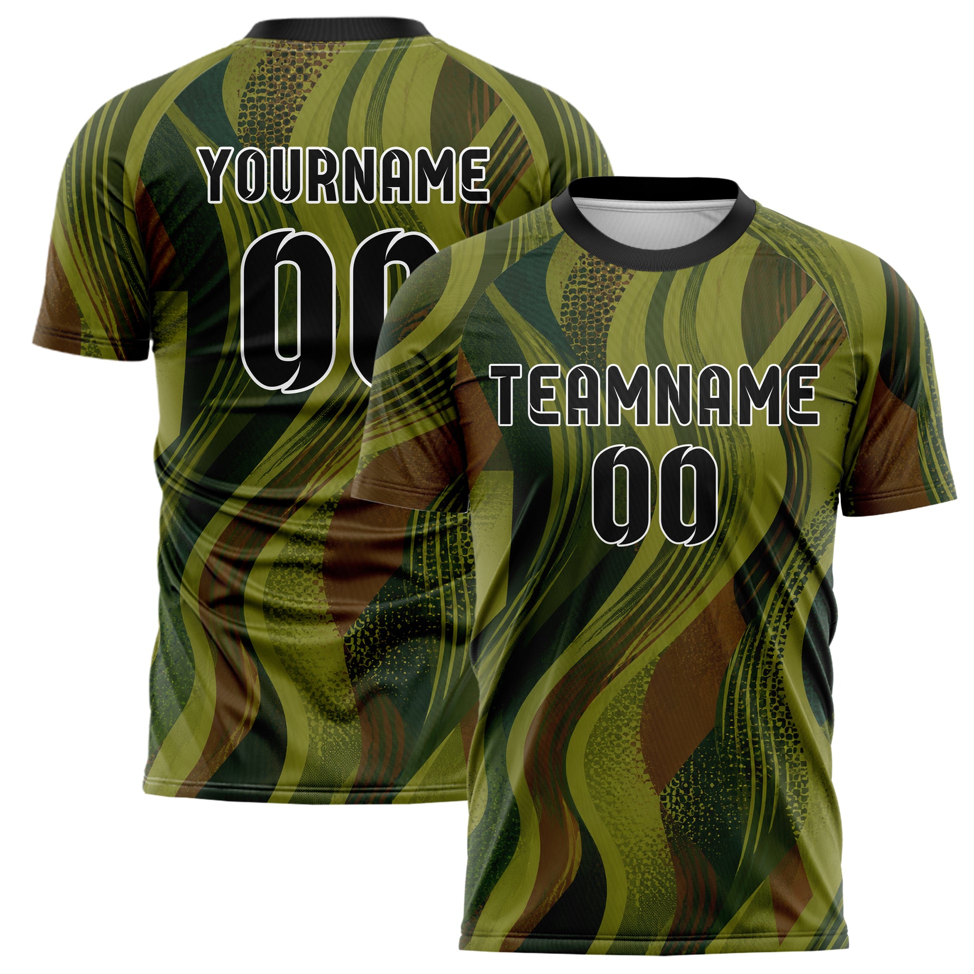 Olivgruen erdiges abstrakte Linien wavy Parallel Curves Design 12-0062 individuelles Fußballtrikot main