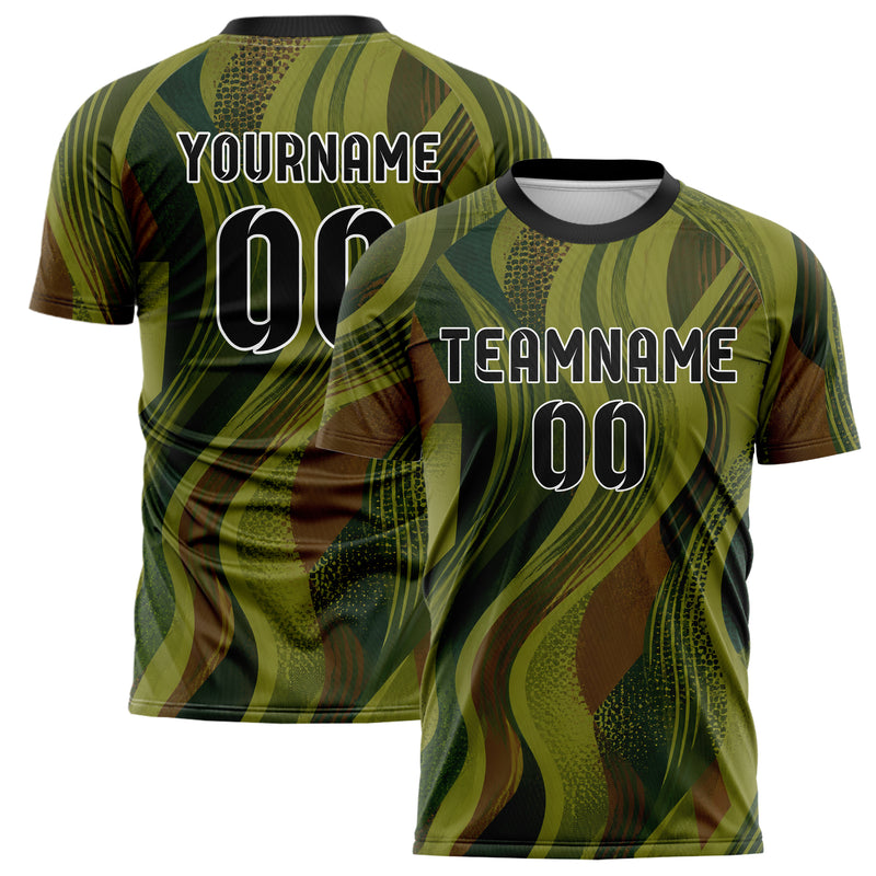 Olivgruen erdiges abstrakte Linien wavy Parallel Curves Design 12-0062 individuelles Fußballtrikot main