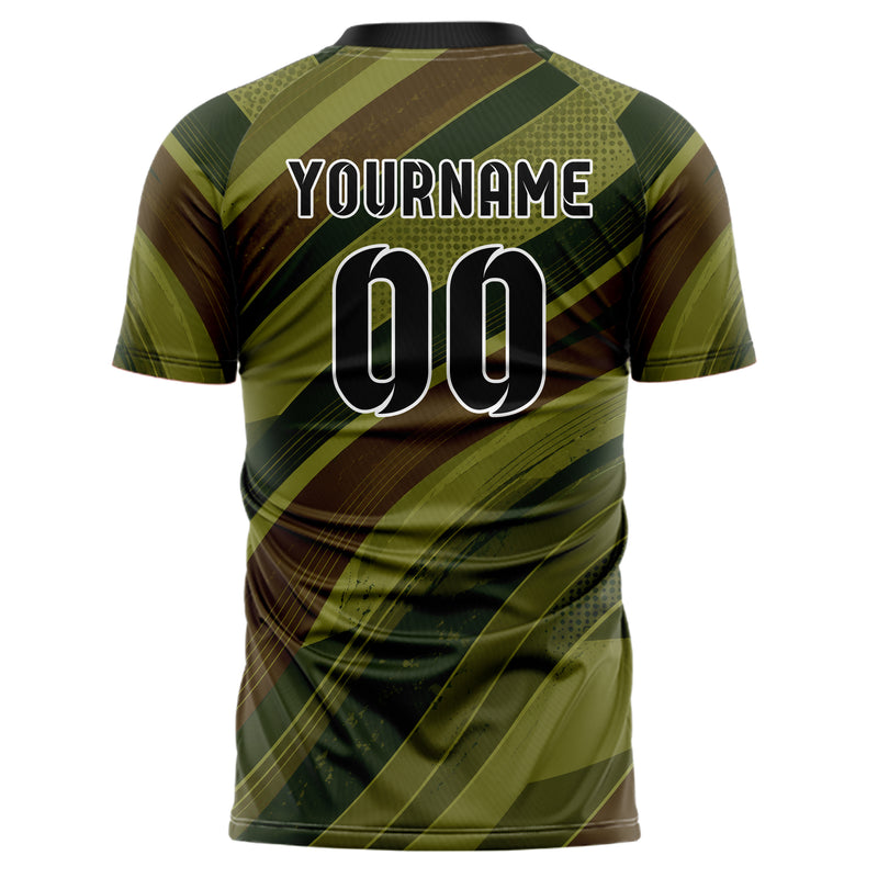 Olivgruen erdiges abstrakte Linien wavy Parallel Curves Design 12-0134 individuelles Fußballtrikot back