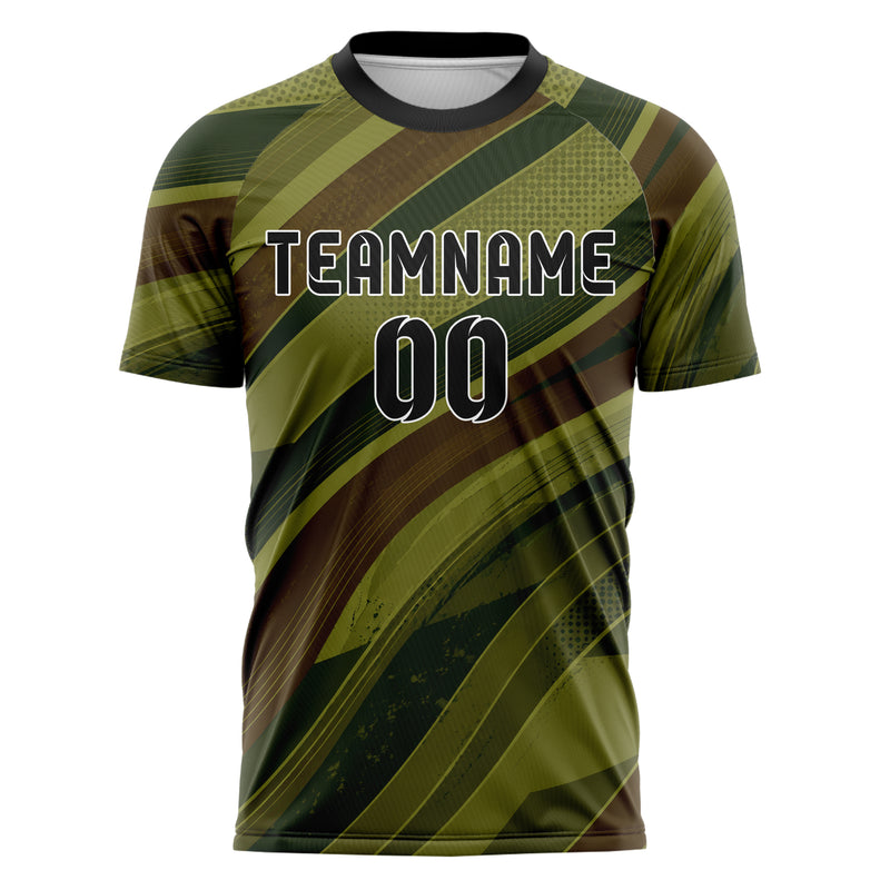 Olivgruen erdiges abstrakte Linien wavy Parallel Curves Design 12-0134 individuelles Fußballtrikot front