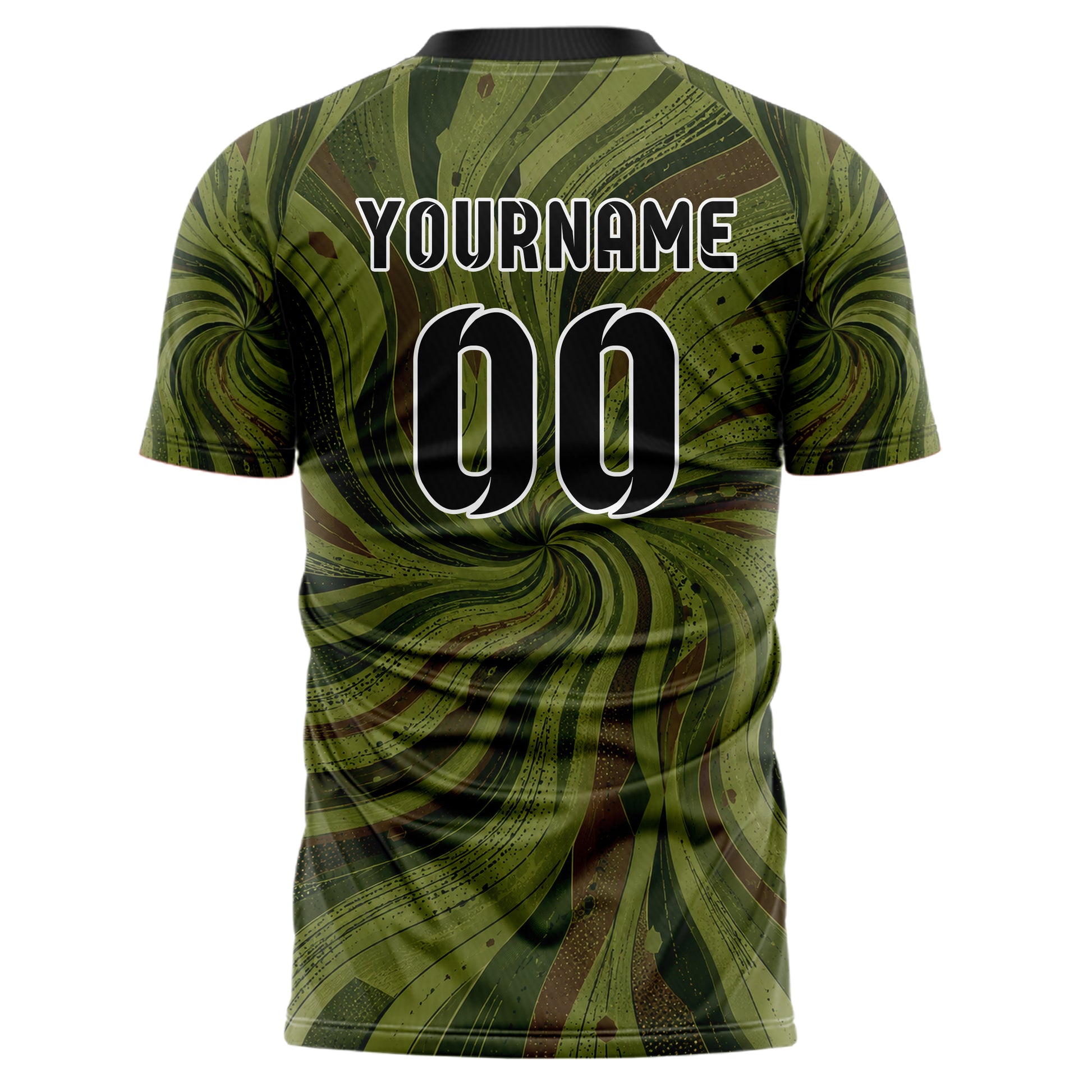 Olivgruen erdiges abstrakte Linien wavy Parallel Curves Design 12-0302 individuelles Fußballtrikot back