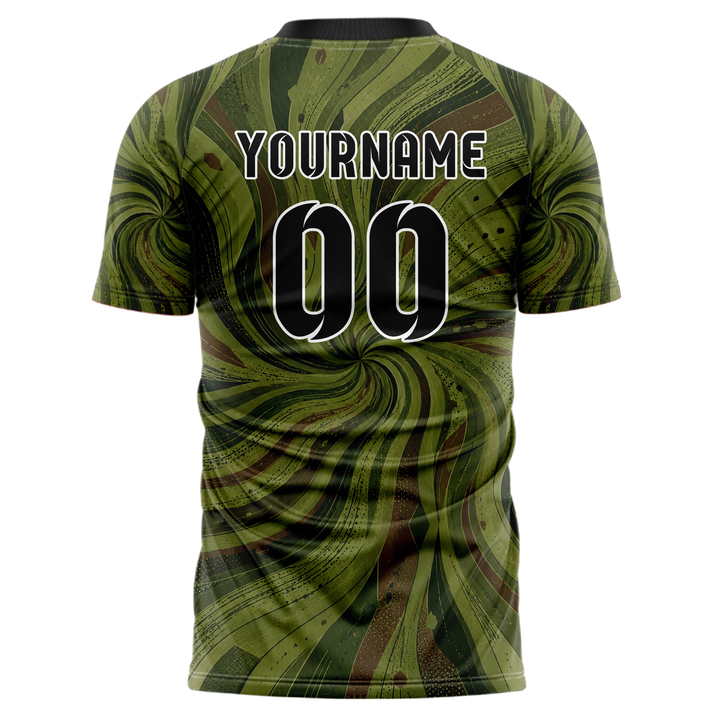Olivgruen erdiges abstrakte Linien wavy Parallel Curves Design 12-0302 individuelles Fußballtrikot back