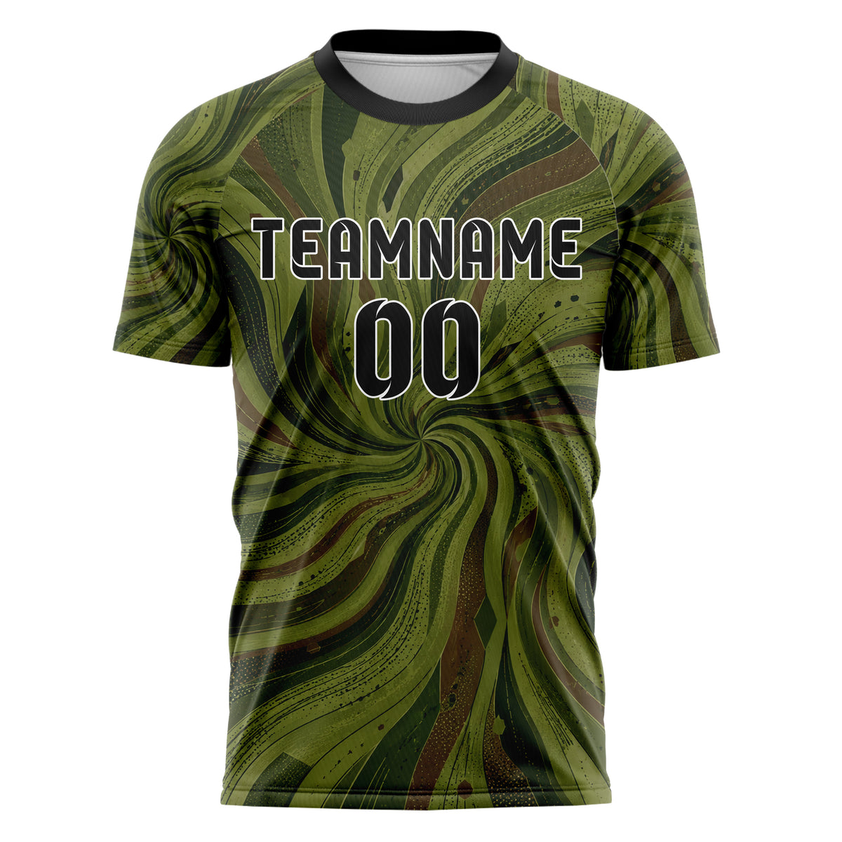 Olivgruen erdiges abstrakte Linien wavy Parallel Curves Design 12-0302 individuelles Fußballtrikot front