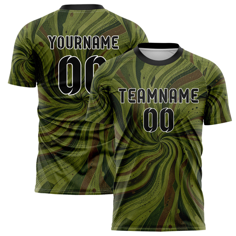 Olivgruen erdiges abstrakte Linien wavy Parallel Curves Design 12-0302 individuelles Fußballtrikot main