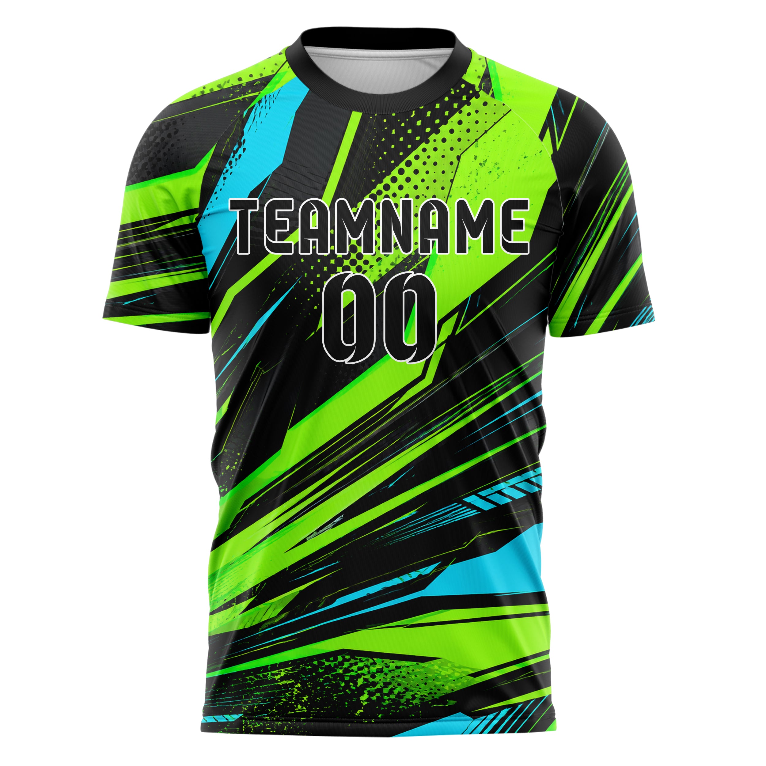 Neongruen lebendiges abstrakte Linien asymmetrische Vector Panels Design 12-0249 individuelles Fußballtrikot front