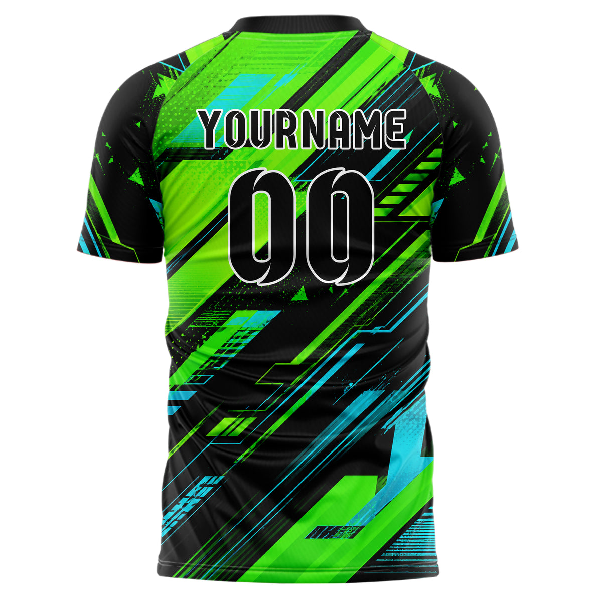 Neongruen lebendiges abstrakte Linien asymmetrische Vector Panels Design 12-0609 individuelles Fußballtrikot back