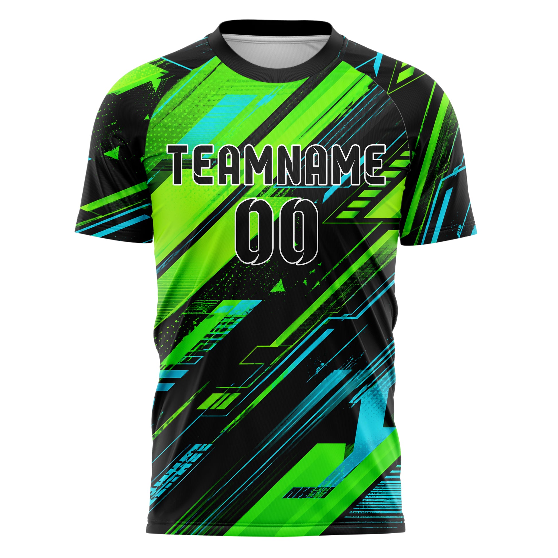 Neongruen lebendiges abstrakte Linien asymmetrische Vector Panels Design 12-0609 individuelles Fußballtrikot front