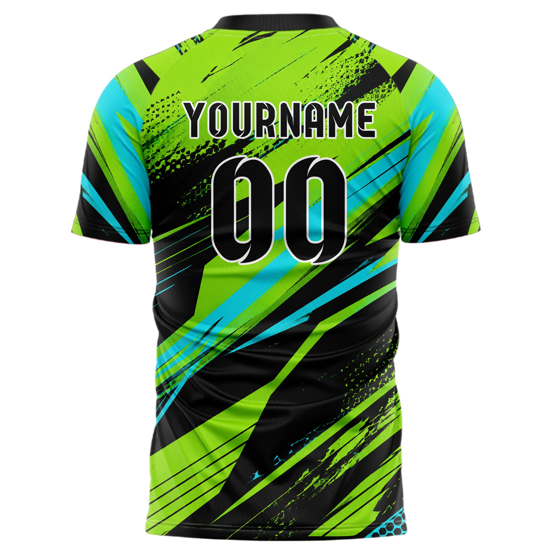 Neongruen lebendiges abstrakte Linien diagonale Streamlines Design 12-0411 individuelles Fußballtrikot back