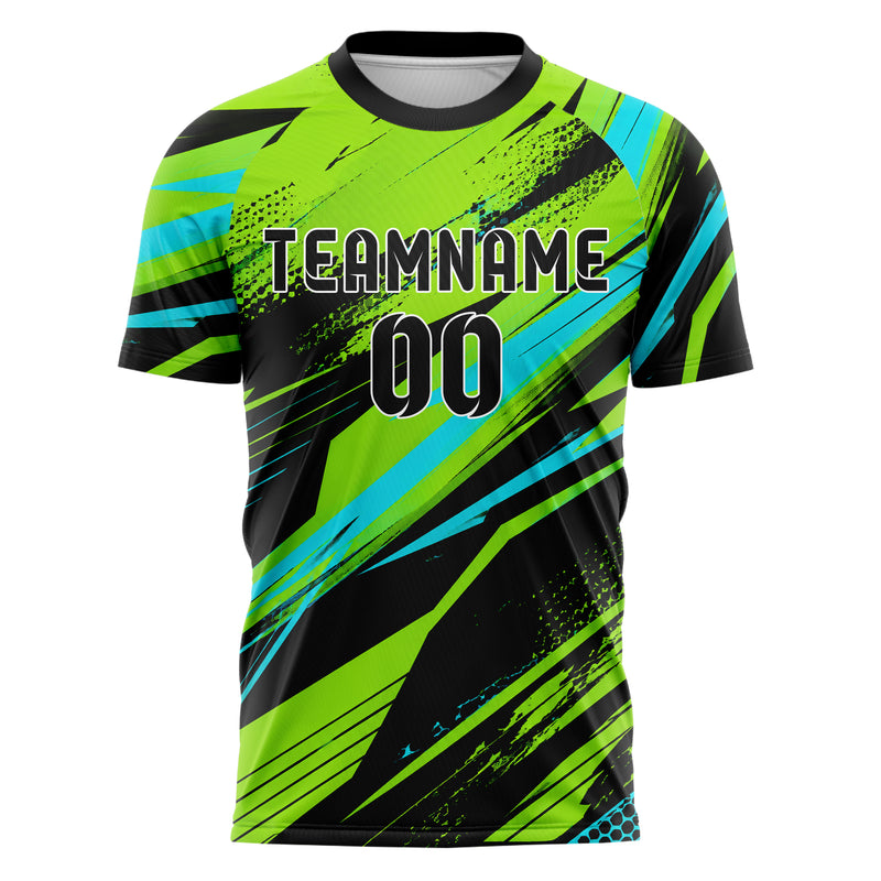 Neongruen lebendiges abstrakte Linien diagonale Streamlines Design 12-0411 individuelles Fußballtrikot front
