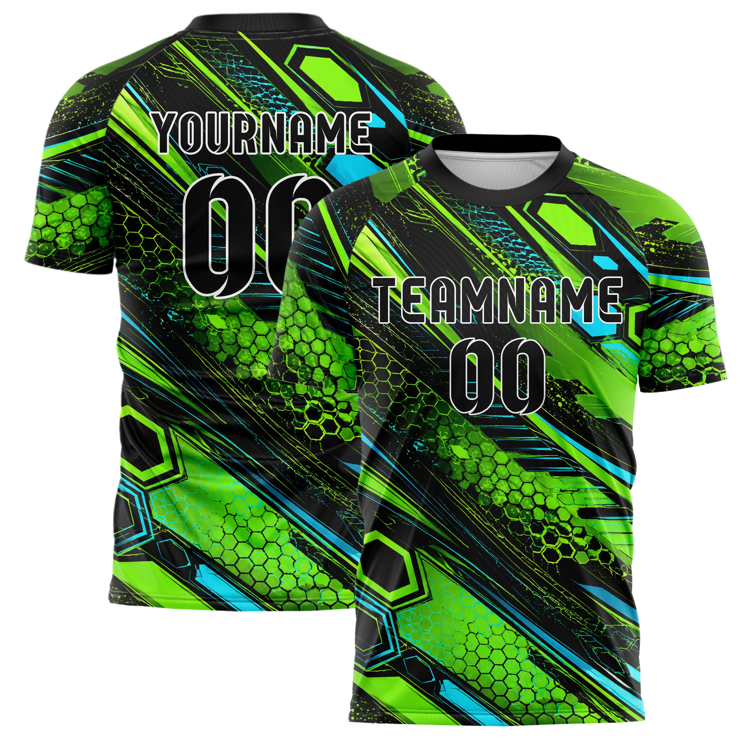 Neongruen lebendiges abstrakte Linien Hexagons Curve Lines Design 12-0117 individuelles Fußballtrikot main