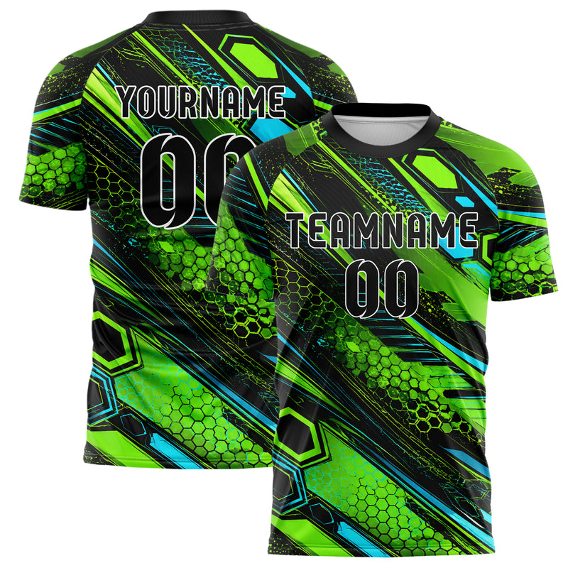 Neongruen lebendiges abstrakte Linien Hexagons Curve Lines Design 12-0117 individuelles Fußballtrikot main