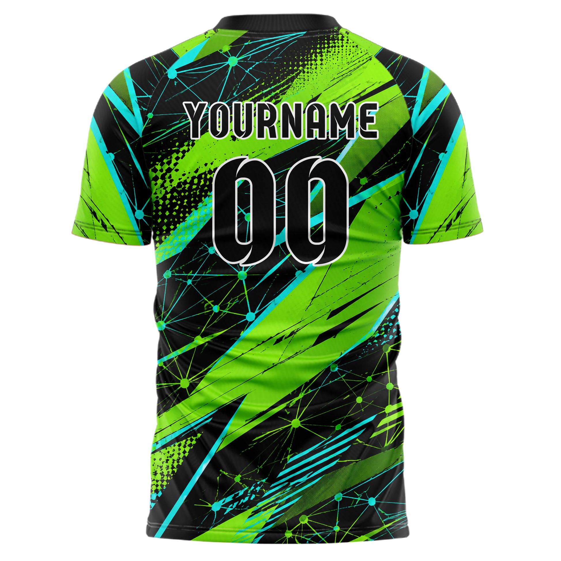 Neongruen lebendiges abstrakte Linien Network Web Design 12-0063 individuelles Fußballtrikot back