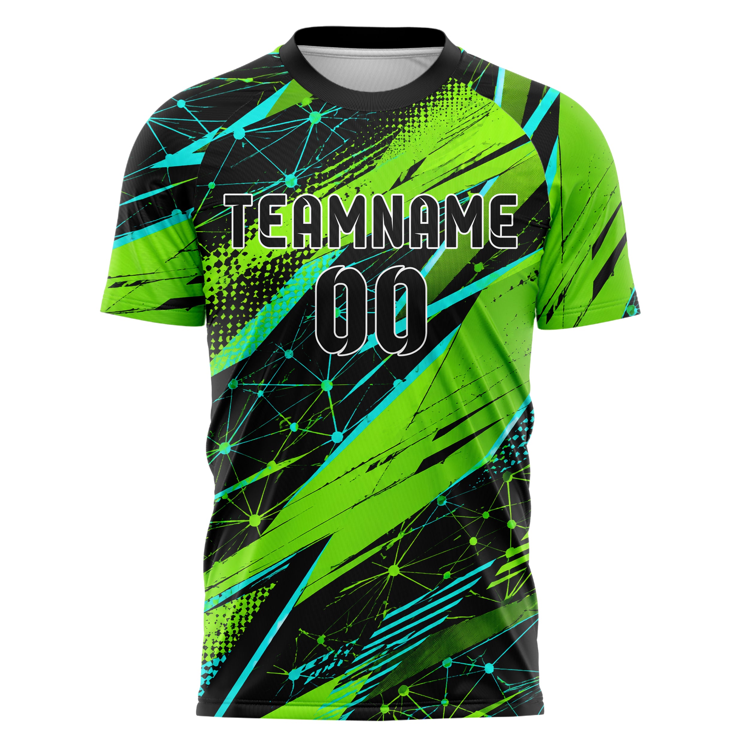 Neongruen lebendiges abstrakte Linien Network Web Design 12-0063 individuelles Fußballtrikot front