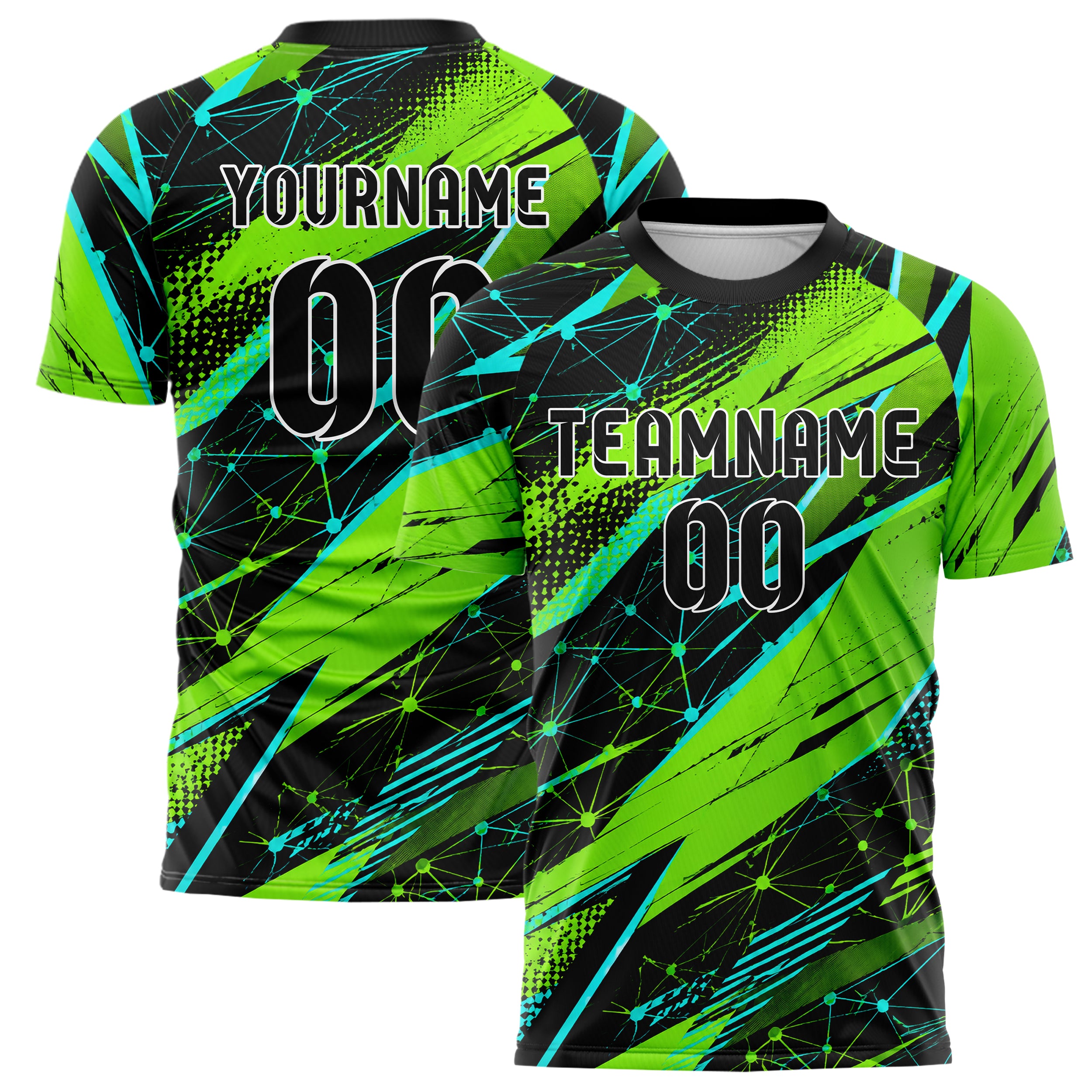 Neongruen lebendiges abstrakte Linien Network Web Design 12-0063 individuelles Fußballtrikot main