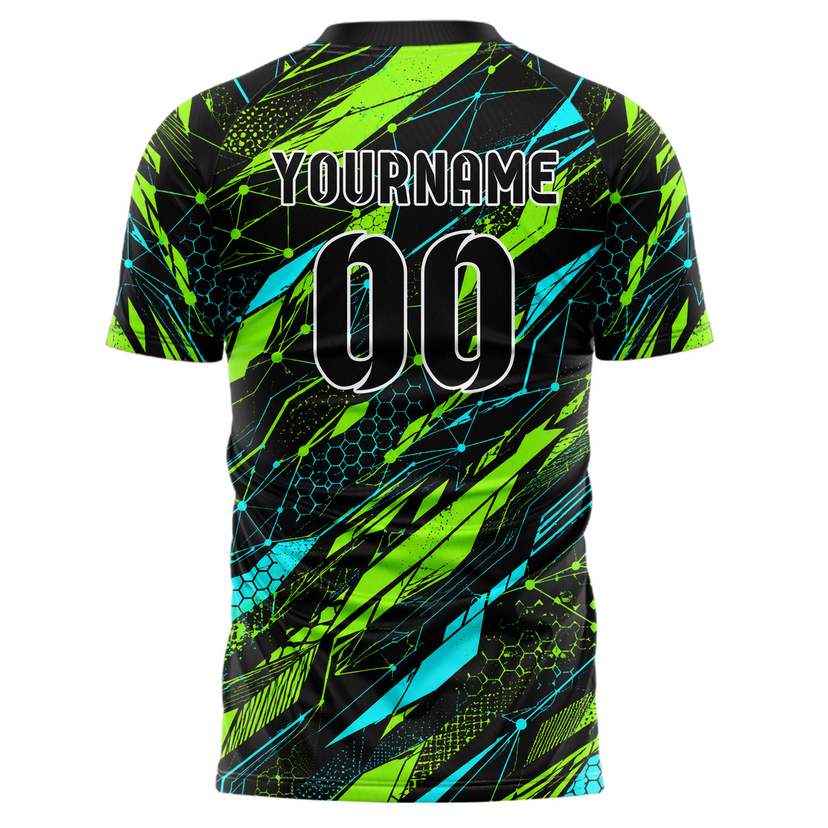 Neongruen lebendiges abstrakte Linien Network Web Design 12-0159 individuelles Fußballtrikot back