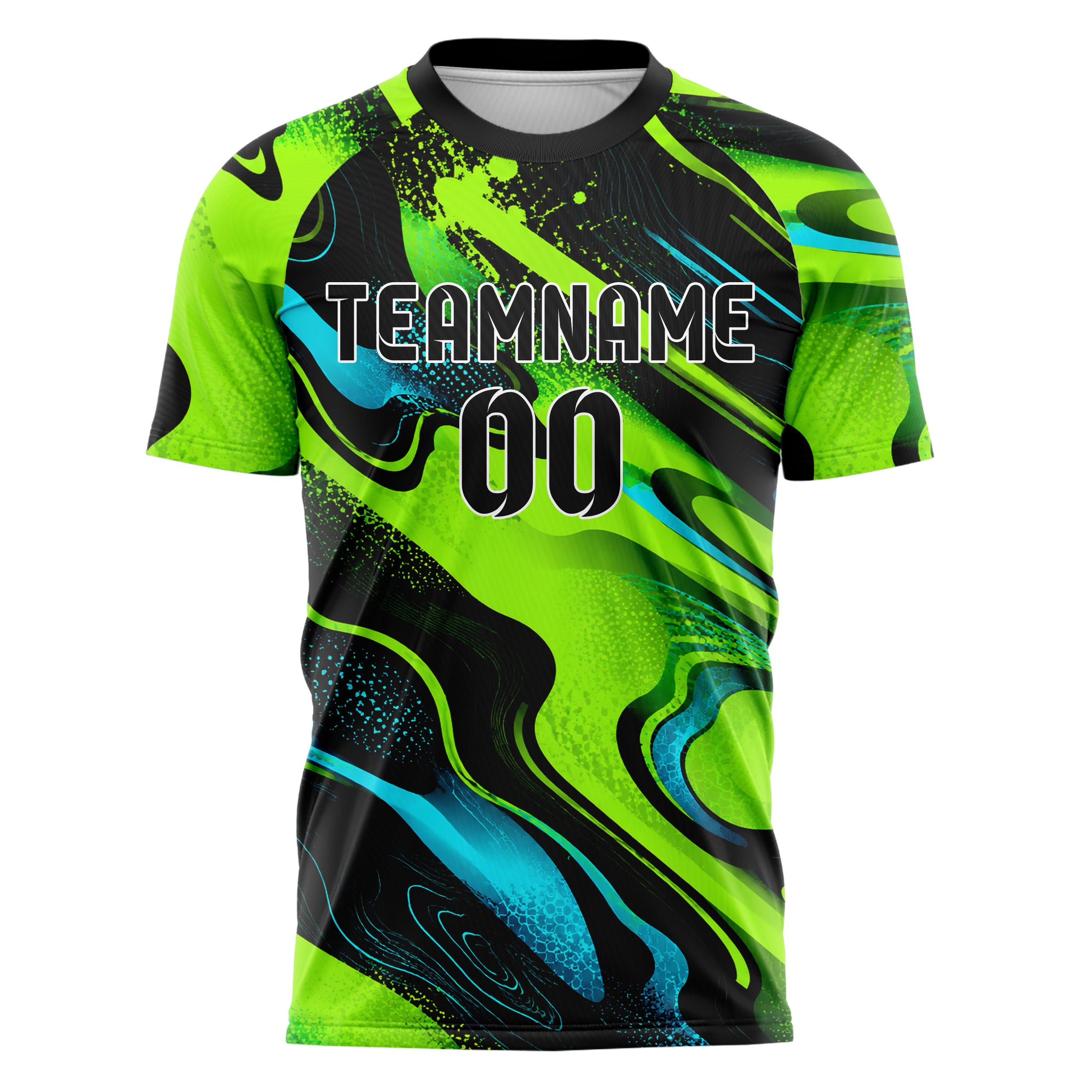 Neongruen lebendiges abstrakte Linien Organic Blobs Outline Design 12-0276 individuelles Fußballtrikot front