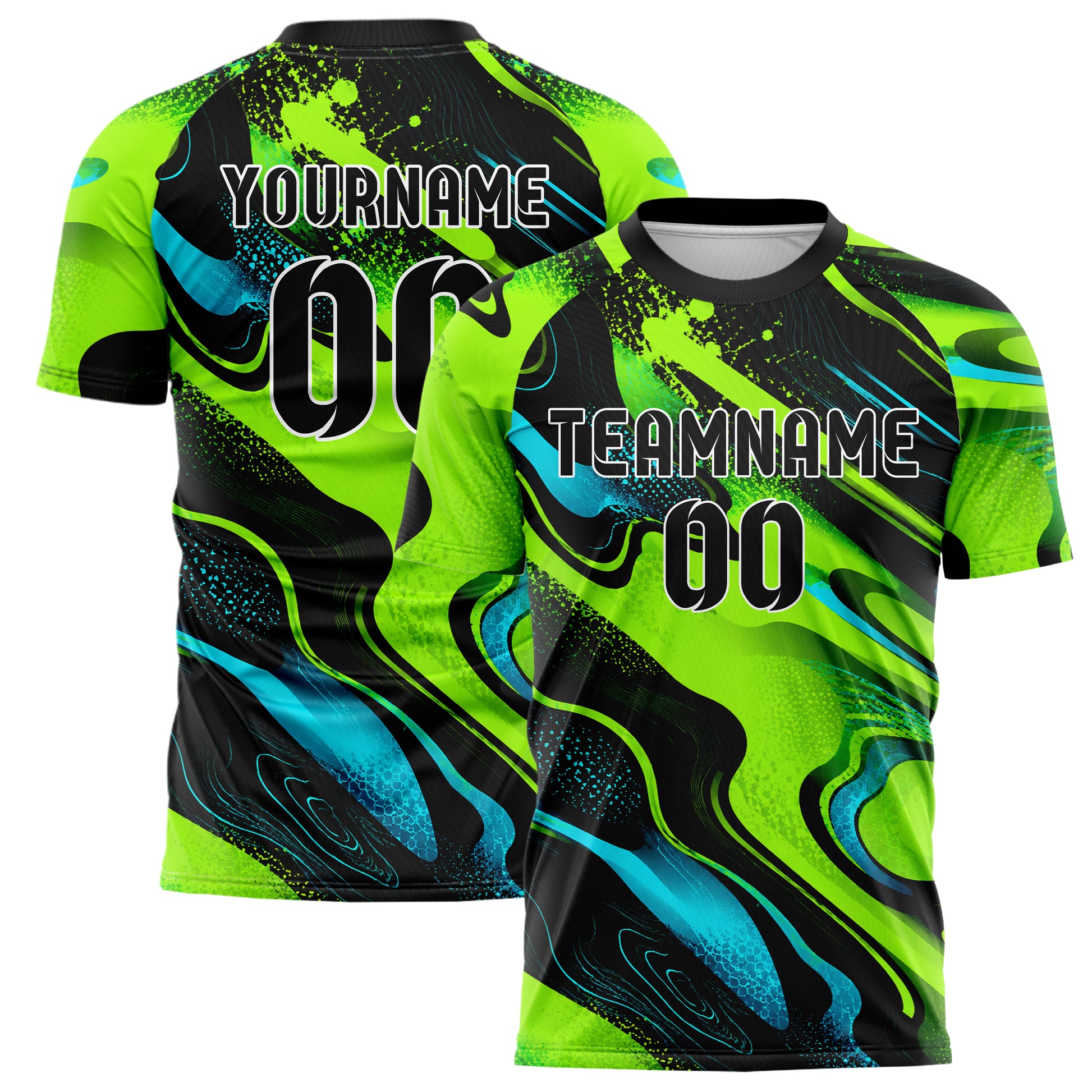 Neongruen lebendiges abstrakte Linien Organic Blobs Outline Design 12-0276 individuelles Fußballtrikot main