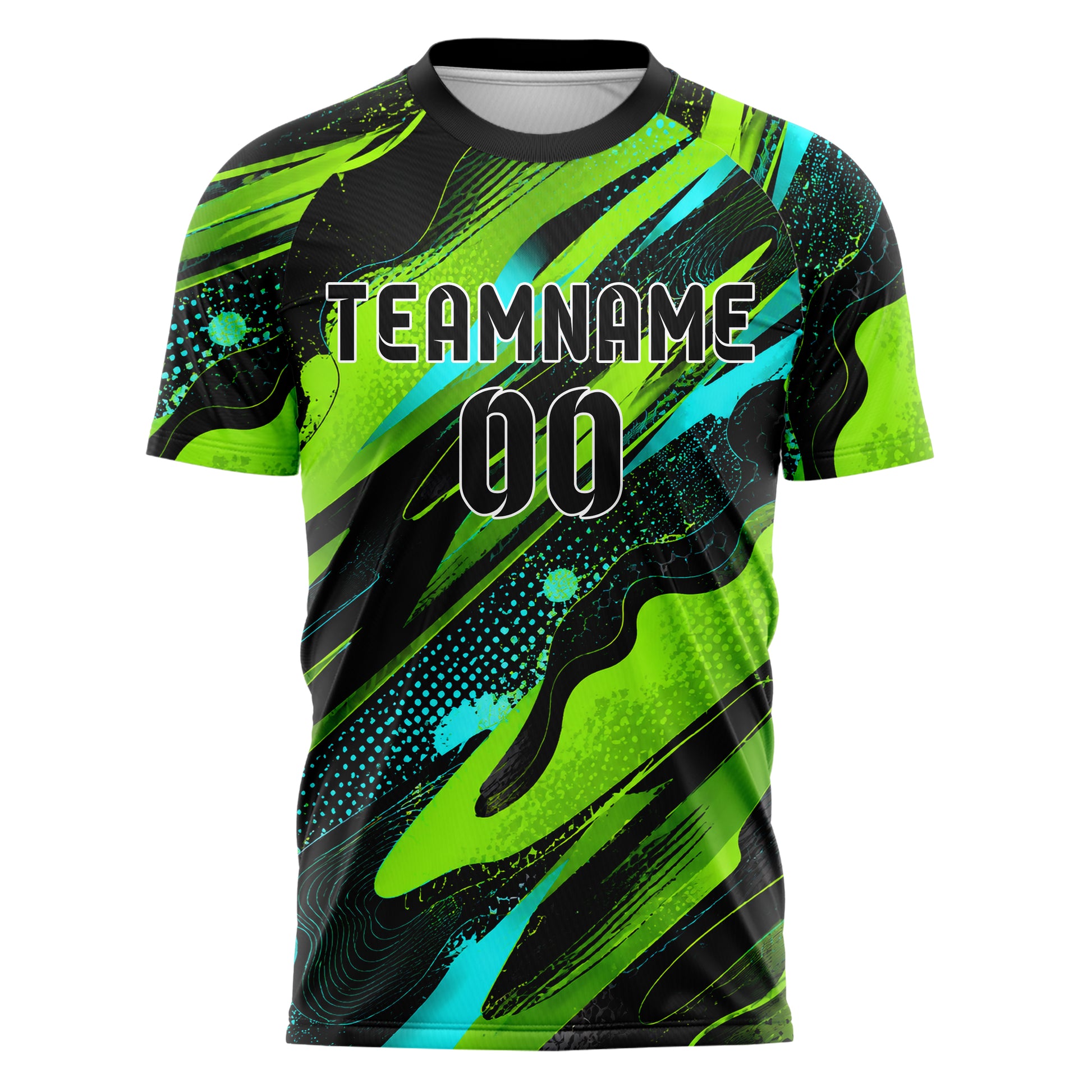 Neongruen lebendiges abstrakte Linien Organic Blobs Outline Design 12-0324 individuelles Fußballtrikot front
