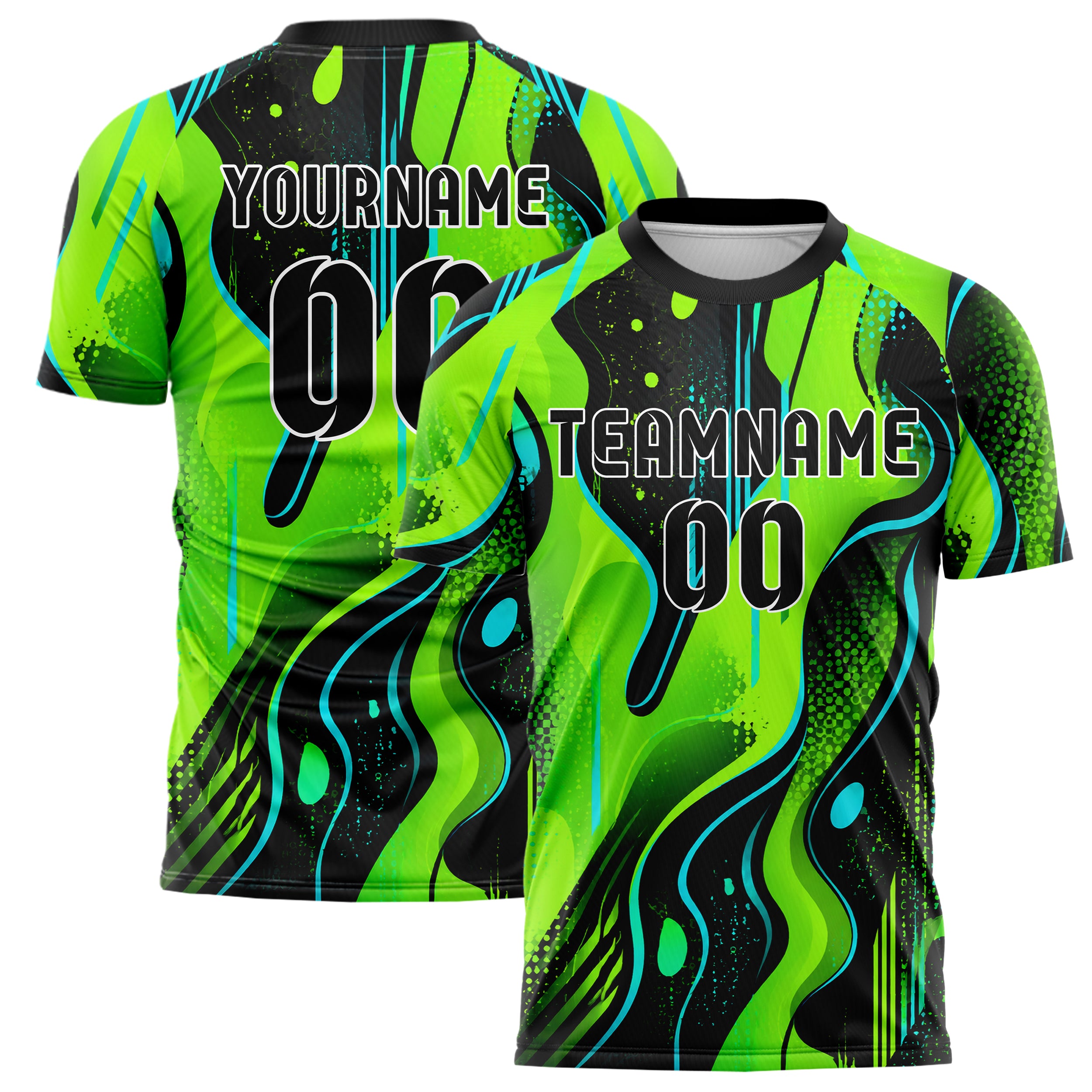 Neongruen lebendiges abstrakte Linien Organic Blobs Outline Design 12-0492 individuelles Fußballtrikot main