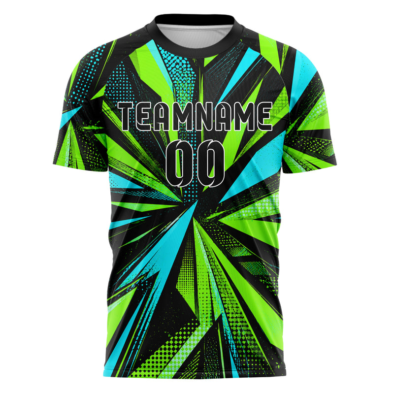 Neongruen lebendiges abstrakte Linien Polygon Shards Design 12-0210 individuelles Fußballtrikot front