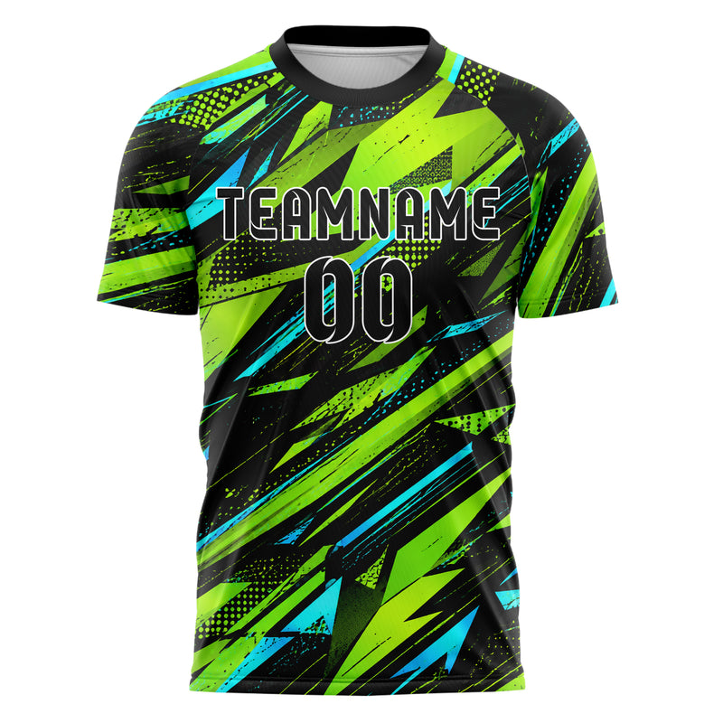 Neongruen lebendiges abstrakte Linien Polygon Shards Design 12-0378 individuelles Fußballtrikot front