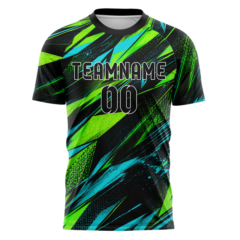 Neongruen lebendiges abstrakte Linien Polygon Shards Design 12-0402 individuelles Fußballtrikot front