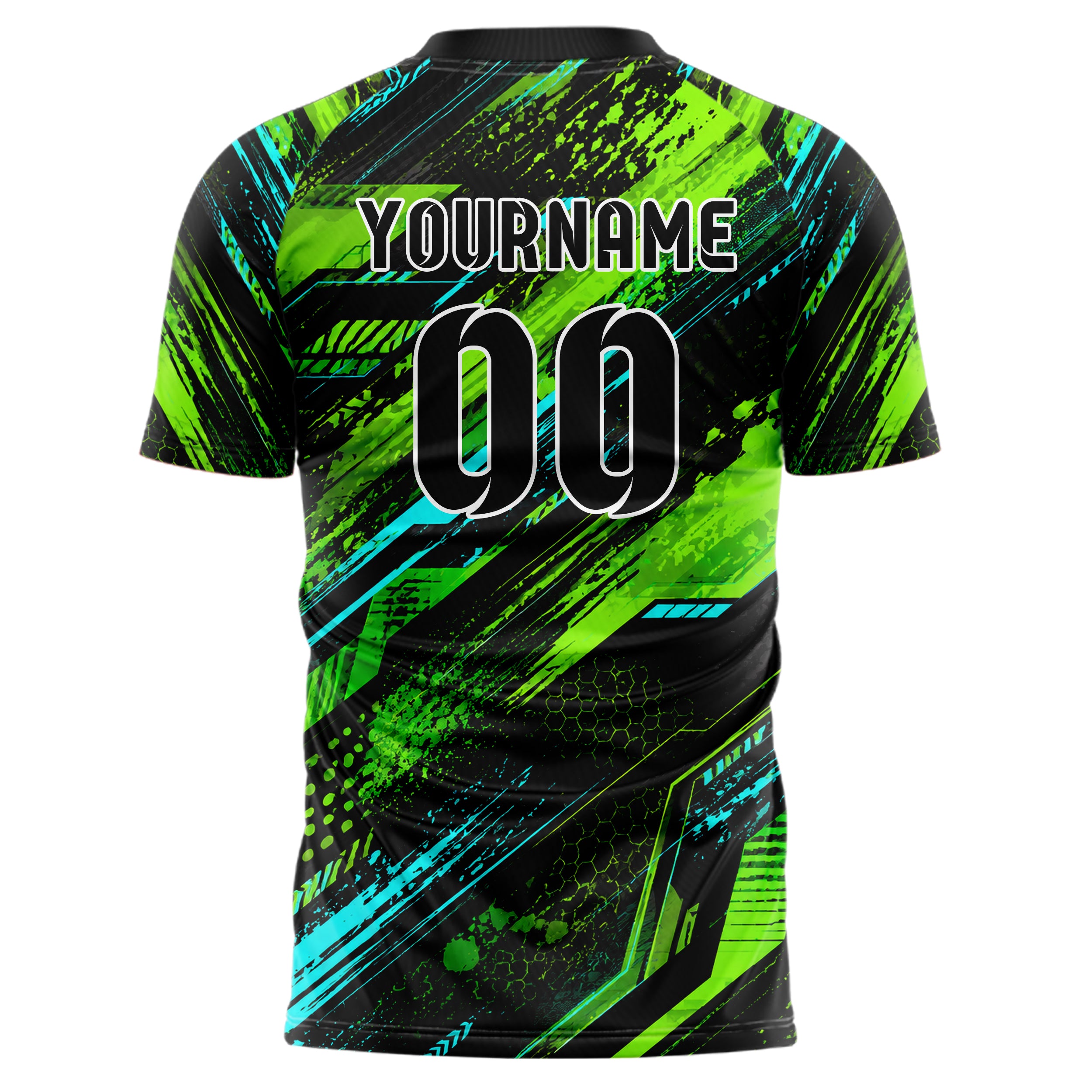 Neongruen lebendiges abstrakte Linien Speckles Line Accents Design 12-0408 individuelles Fußballtrikot back