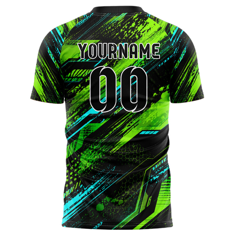 Neongruen lebendiges abstrakte Linien Speckles Line Accents Design 12-0408 individuelles Fußballtrikot back