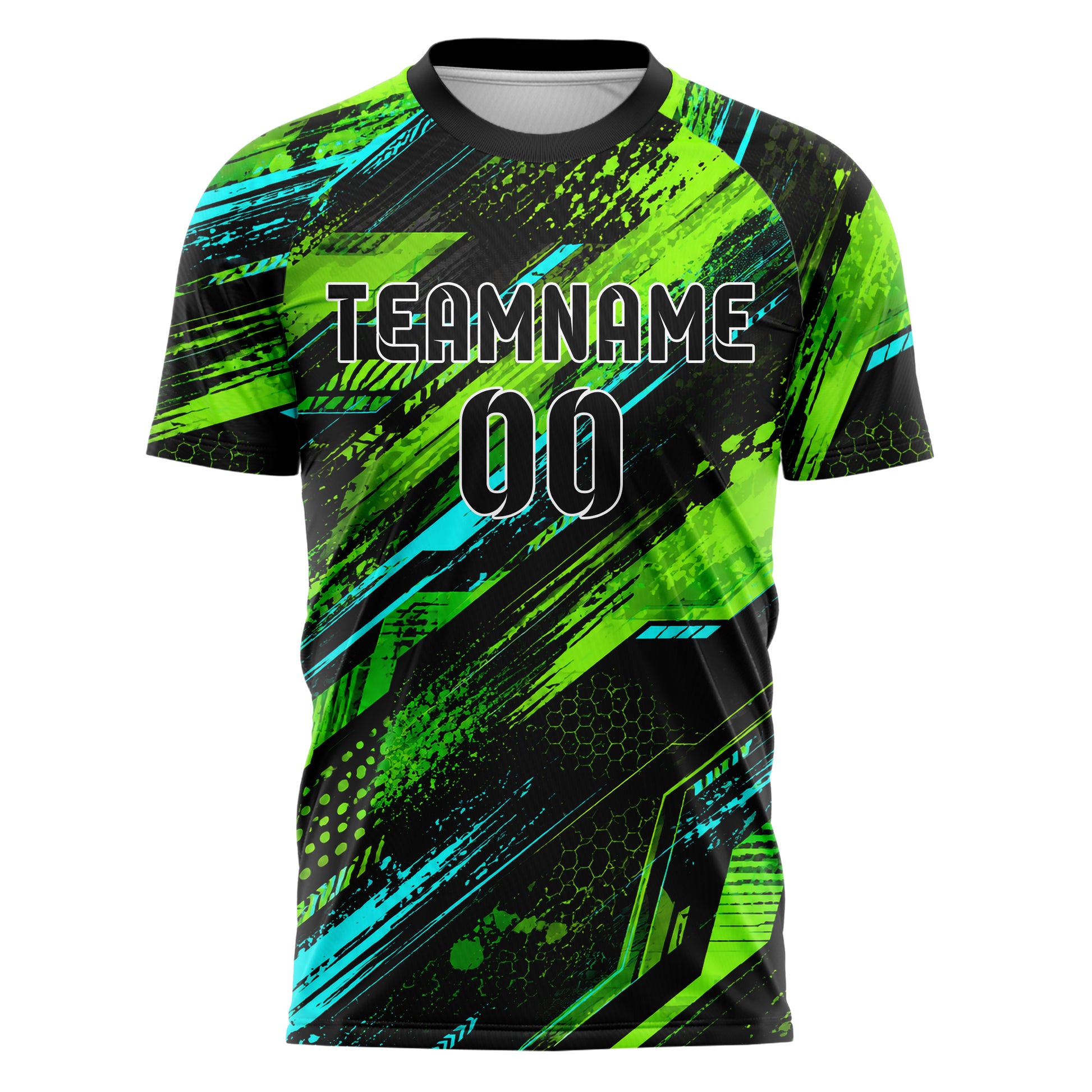 Neongruen lebendiges abstrakte Linien Speckles Line Accents Design 12-0408 individuelles Fußballtrikot front