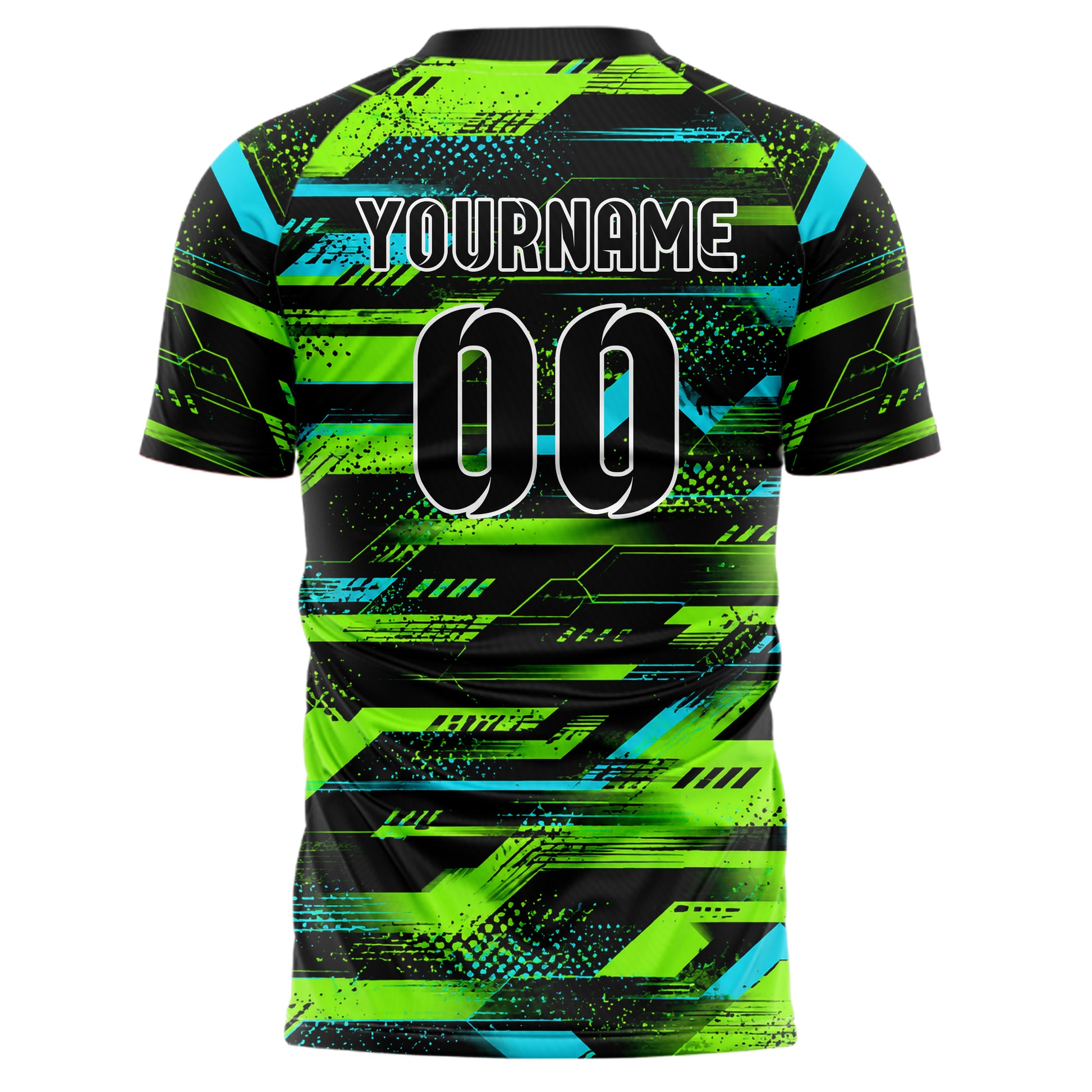 Neongruen lebendiges abstrakte Linien Speckles Line Accents Design 12-0528 individuelles Fußballtrikot back