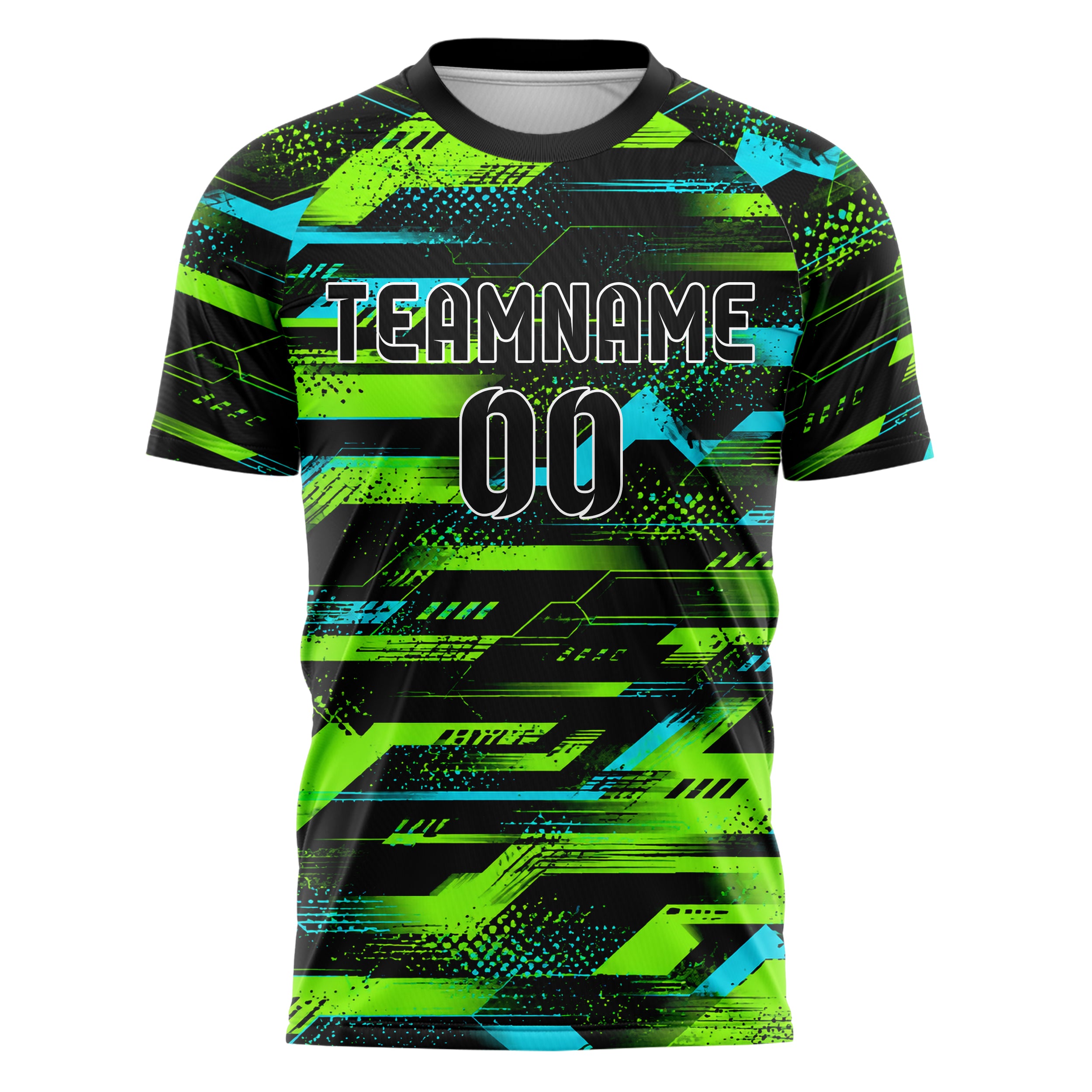 Neongruen lebendiges abstrakte Linien Speckles Line Accents Design 12-0528 individuelles Fußballtrikot front