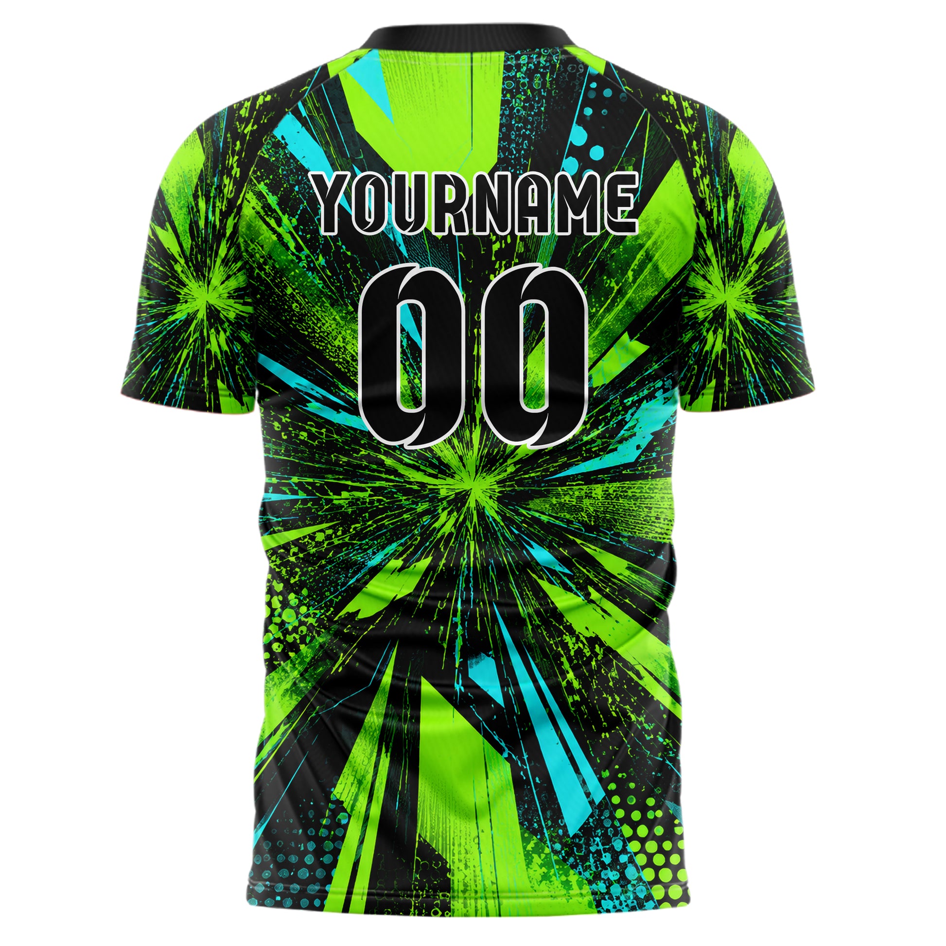 Neongruen lebendiges abstrakte Linien Speckles Line Accents Design 12-0552 individuelles Fußballtrikot back