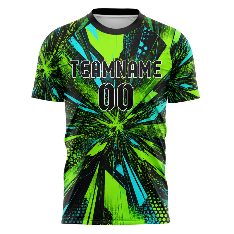 Neongruen lebendiges abstrakte Linien Speckles Line Accents Design 12-0552 individuelles Fußballtrikot front