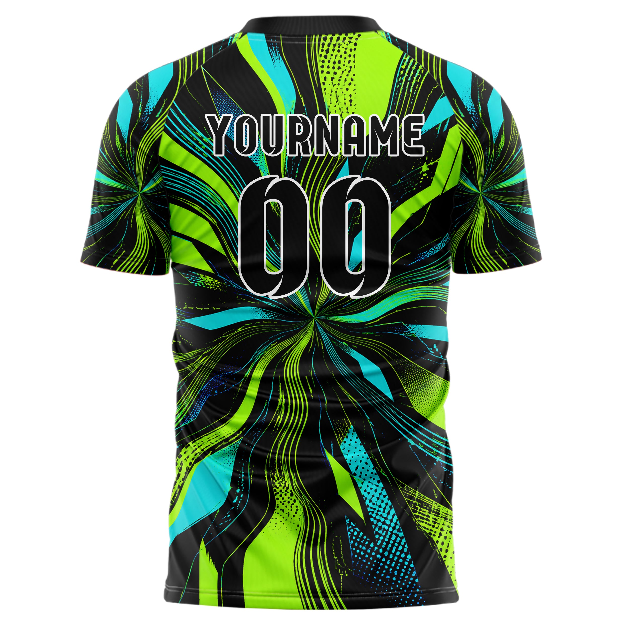 Neongruen lebendiges abstrakte Linien wavy Parallel Curves Design 12-0318 individuelles Fußballtrikot back