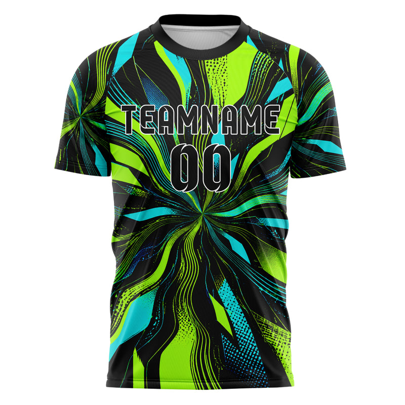 Neongruen lebendiges abstrakte Linien wavy Parallel Curves Design 12-0318 individuelles Fußballtrikot front