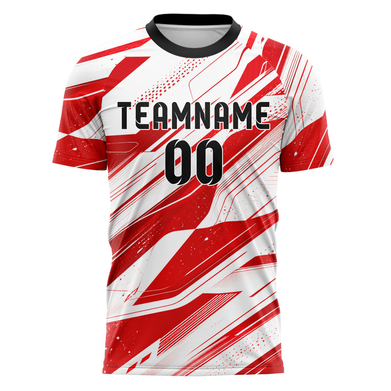 Rot klassisches abstrakte Linien asymmetrische Vector Panels Design 12-0073 individuelles Fußballtrikot front