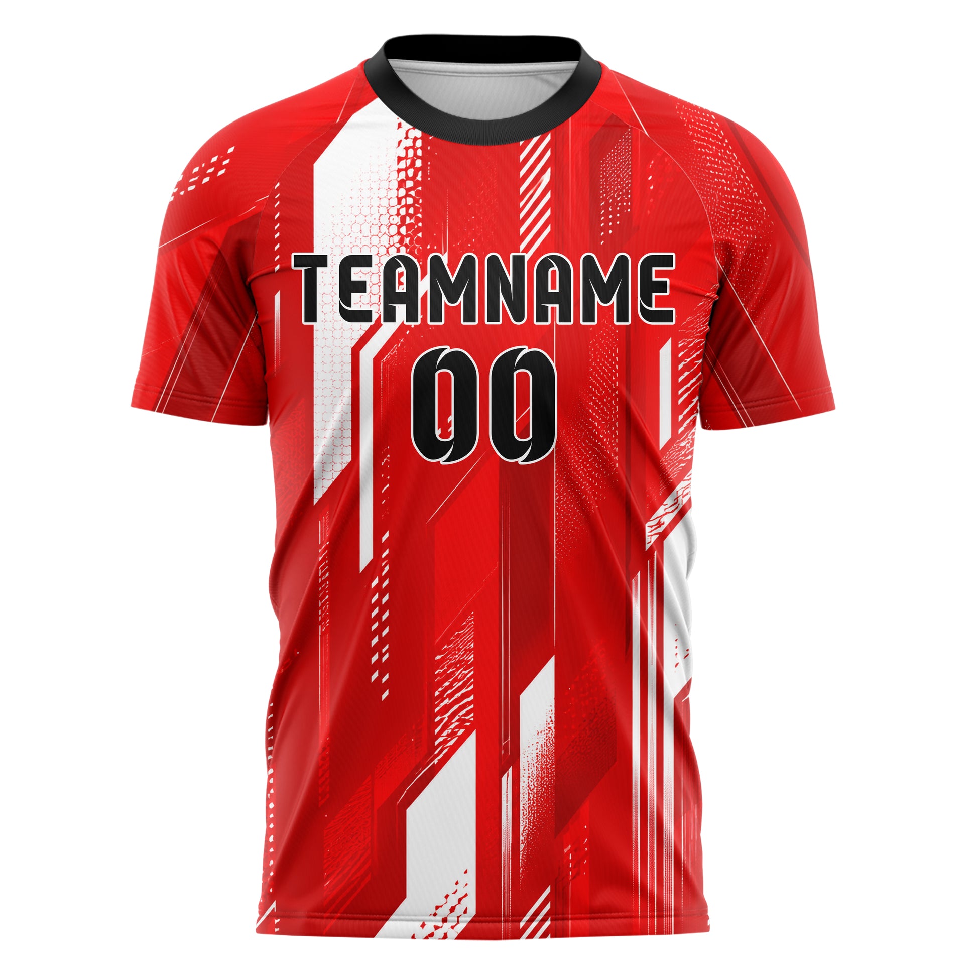 Rot klassisches abstrakte Linien asymmetrische Vector Panels Design 12-0577 individuelles Fußballtrikot front