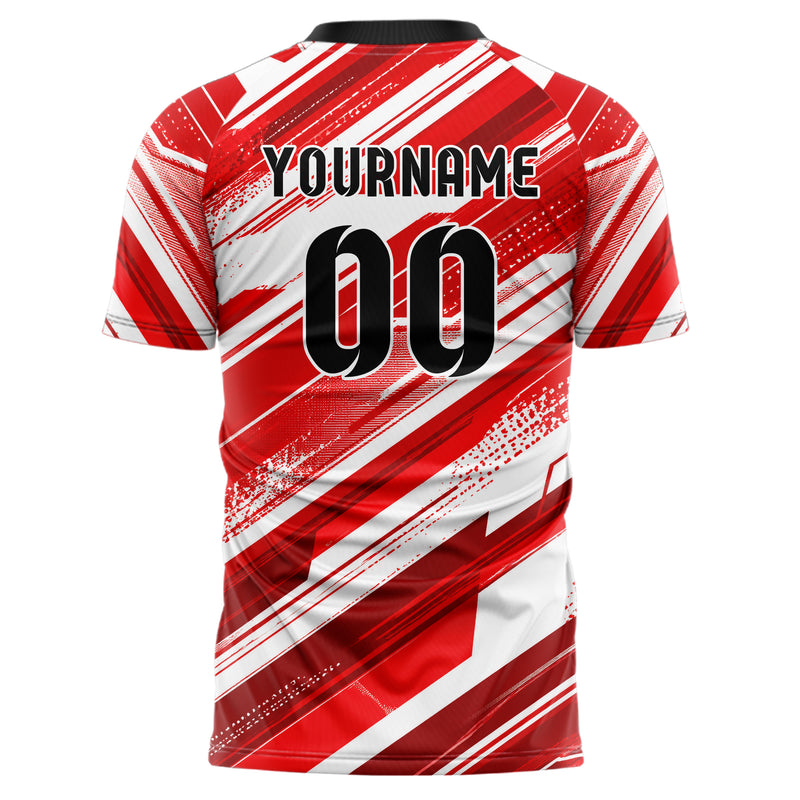 Rot klassisches abstrakte Linien diagonale Streamlines Design 12-0067 individuelles Fußballtrikot back