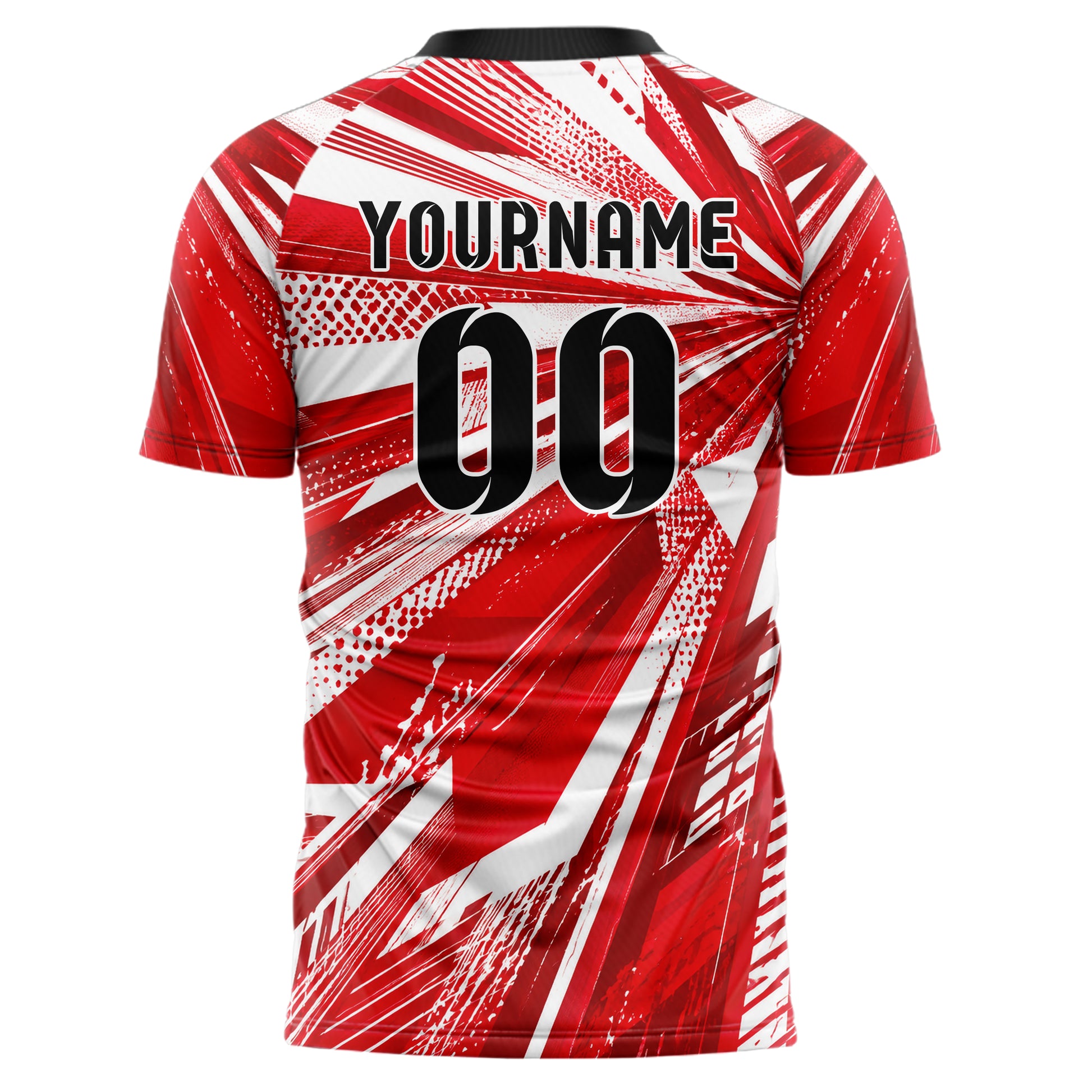Rot klassisches abstrakte Linien diagonale Streamlines Design 12-0187 individuelles Fußballtrikot back