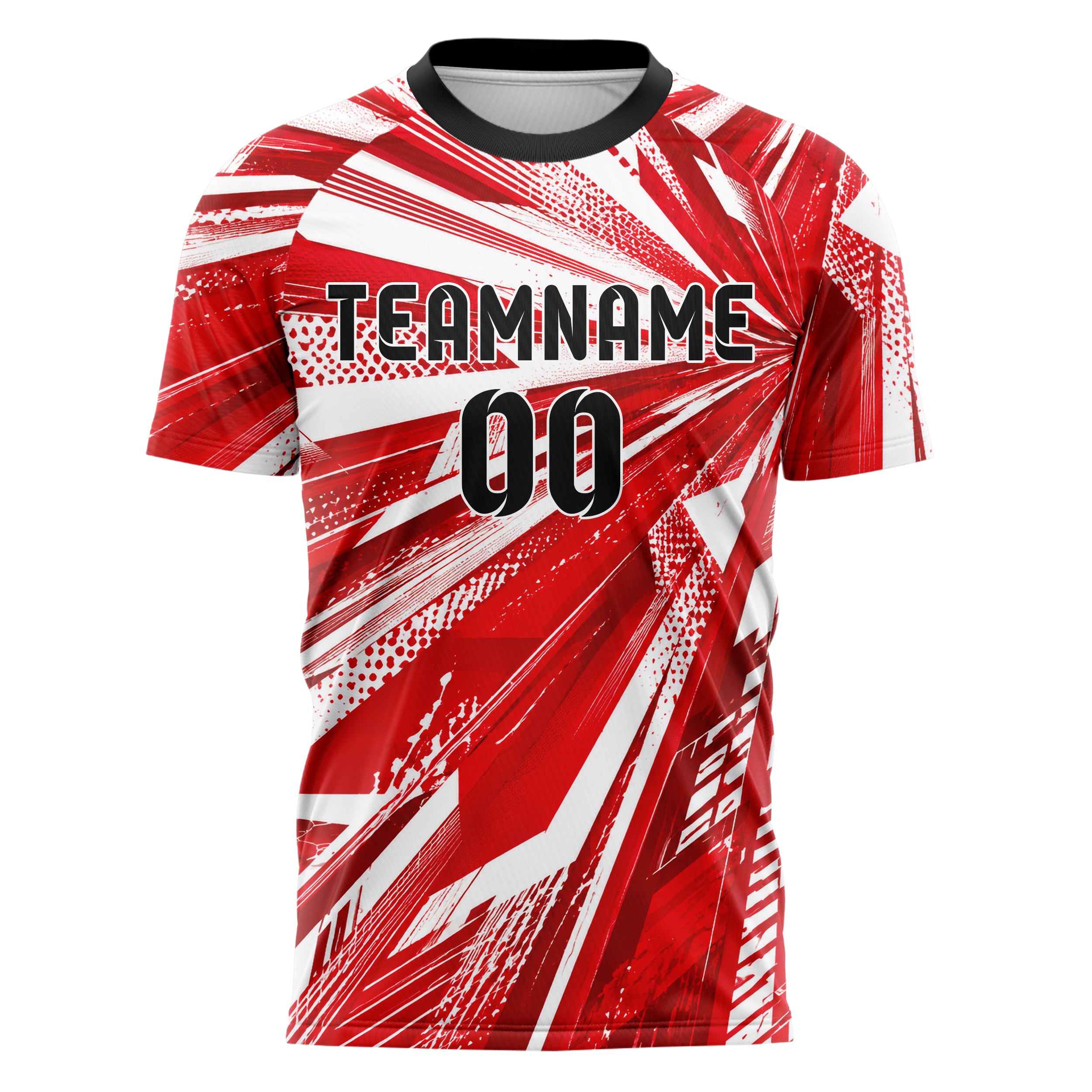 Rot klassisches abstrakte Linien diagonale Streamlines Design 12-0187 individuelles Fußballtrikot front