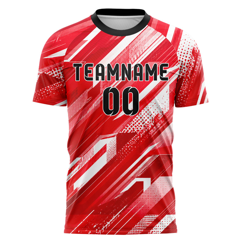 Rot klassisches abstrakte Linien diagonale Streamlines Design 12-0475 individuelles Fußballtrikot front