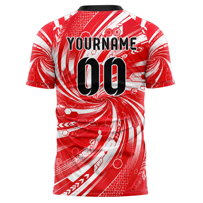 Rot klassisches abstrakte Linien Hexagons Curve Lines Design 12-0373 individuelles Fußballtrikot back
