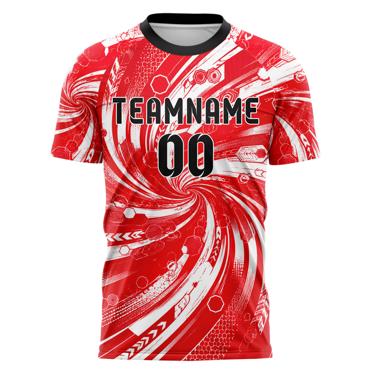 Rot klassisches abstrakte Linien Hexagons Curve Lines Design 12-0373 individuelles Fußballtrikot front