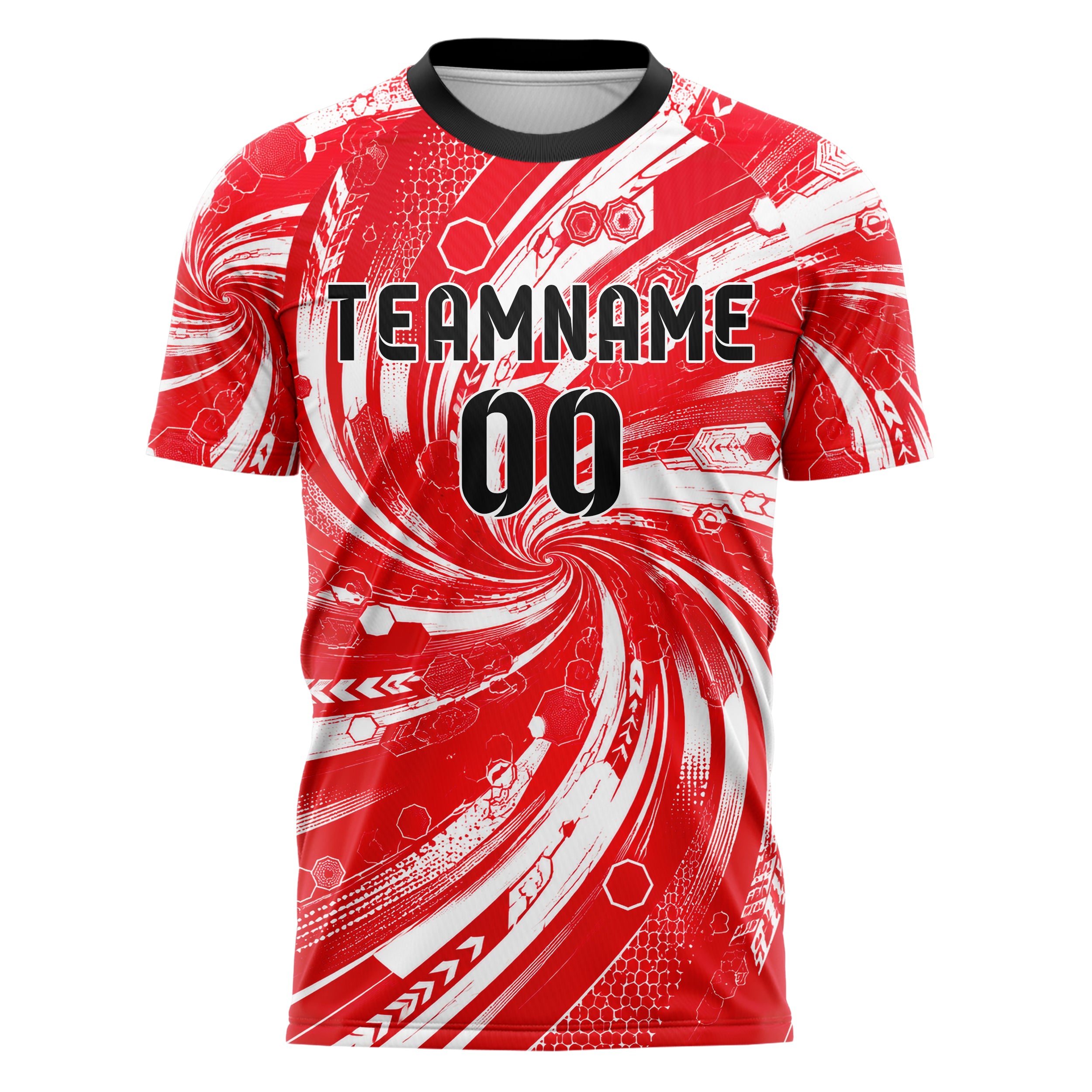 Rot klassisches abstrakte Linien Hexagons Curve Lines Design 12-0373 individuelles Fußballtrikot front
