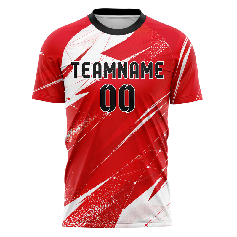 Rot klassisches abstrakte Linien Network Web Design 12-0055 individuelles Fußballtrikot front